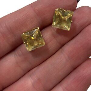 2 Pair Earrings Yellow Princess Cut And Vintage Style Rhinestone Drop Art Deco